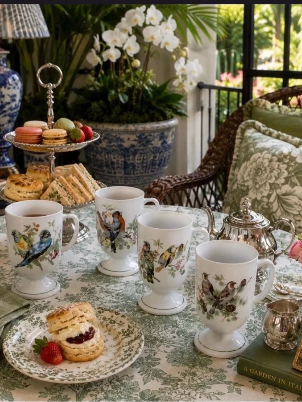 Unique Vintage White Porcelain Bird Footed Mugs with Multicolor Floral Accents